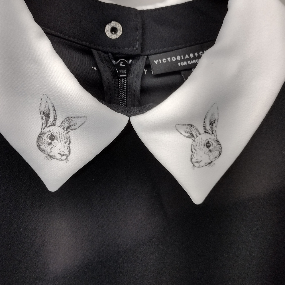 Victoria Beckham White Collar and Cuffs Black Block Dress l Size small l Goth - Picture 2 of 7